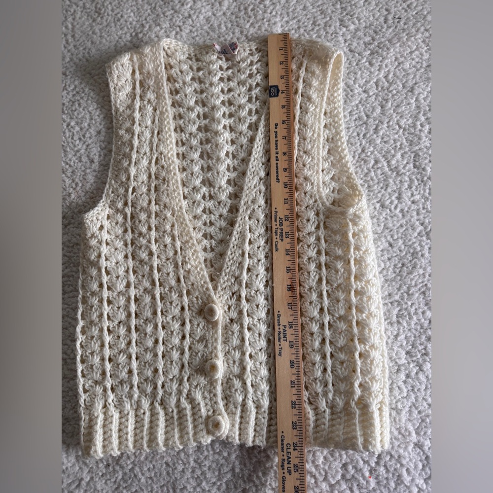Vintage Western Connection Chunky Knit Vest Cream Boho Grandpa Core Medium - Picture 5 of 7